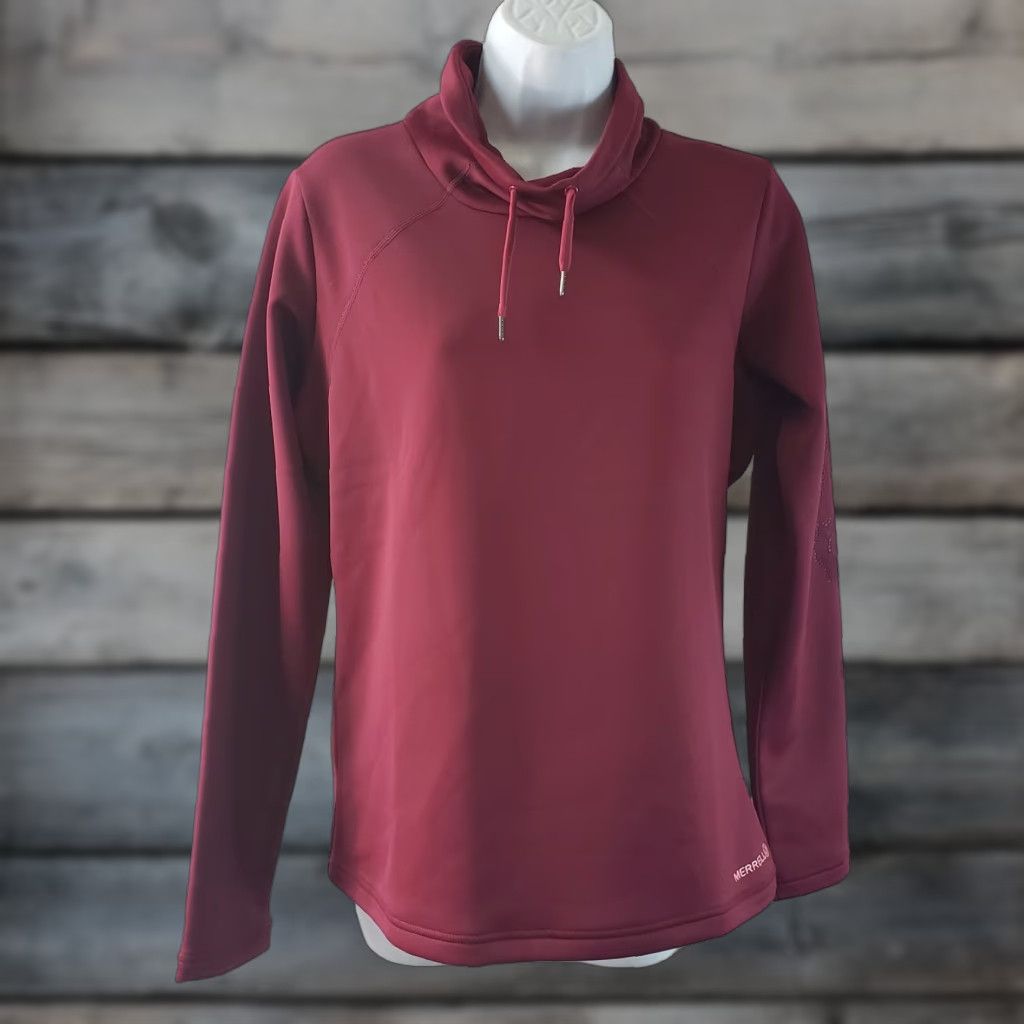 Merrell Merrell Womens Mock Neck Pullover Sz Medium Berry Floral Lasercut Shirt Pullover Red 90s? Size M / US 6-8 / IT 42-44 - 1 Thumbnail