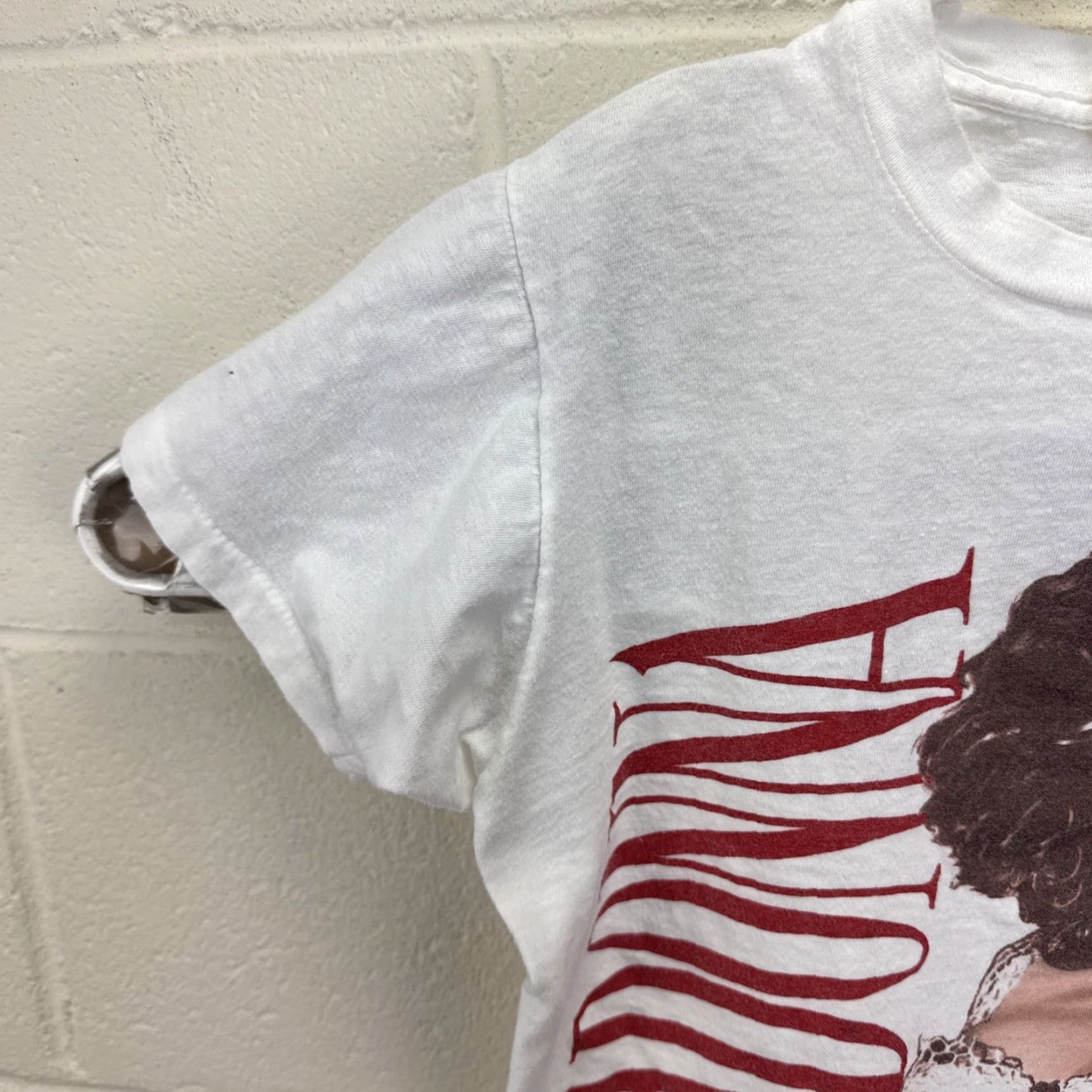 Vintage VINTAGE Madonna Like A Virgin Tour Promo T-shirt USA Made Medium White Screen Stars Unisex Adults Graphic Print 80s 1985 Mens Womens Boys Girls Size US M / EU 48-50 / 2 - 6 Thumbnail
