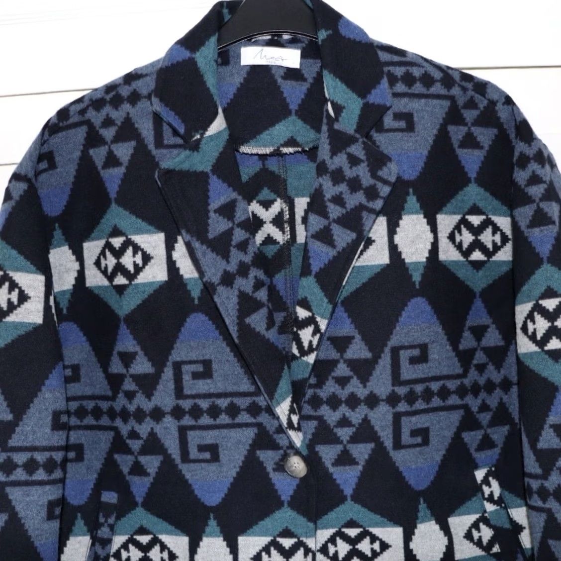 Other VINTAGE Aztec Jacket Acrylic Wool Blend Size Medium Women’s Mid Length Blue Mix Vgc Used Size M / US 6-8 / IT 42-44 - 3 Thumbnail