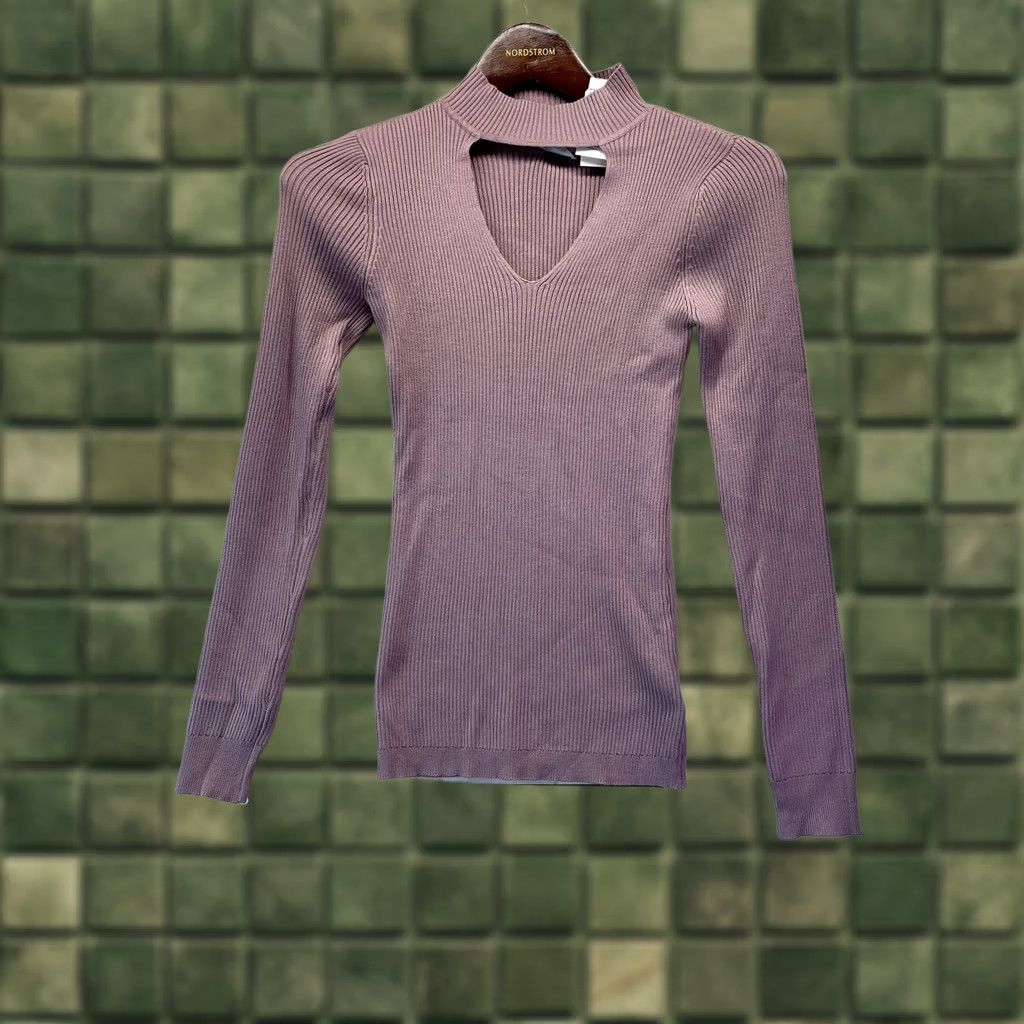 Vintage Pink Rose Hippie Rose Crystal Mauve Key Hole Rib Long Sleeve Shirt NWT Women’s M-4478 Size M / US 6-8 / IT 42-44 - 1 Thumbnail