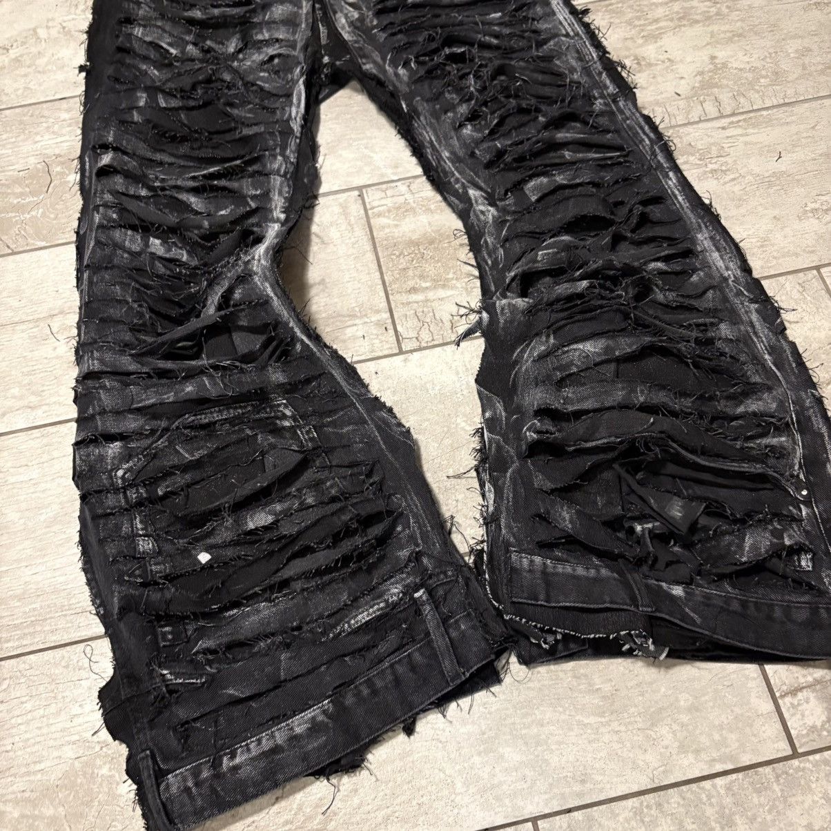 Japanese Brand distressed Black flare Jeans – Handmade Streetwear Pants Size US 36 / EU 52 - 2 Thumbnail