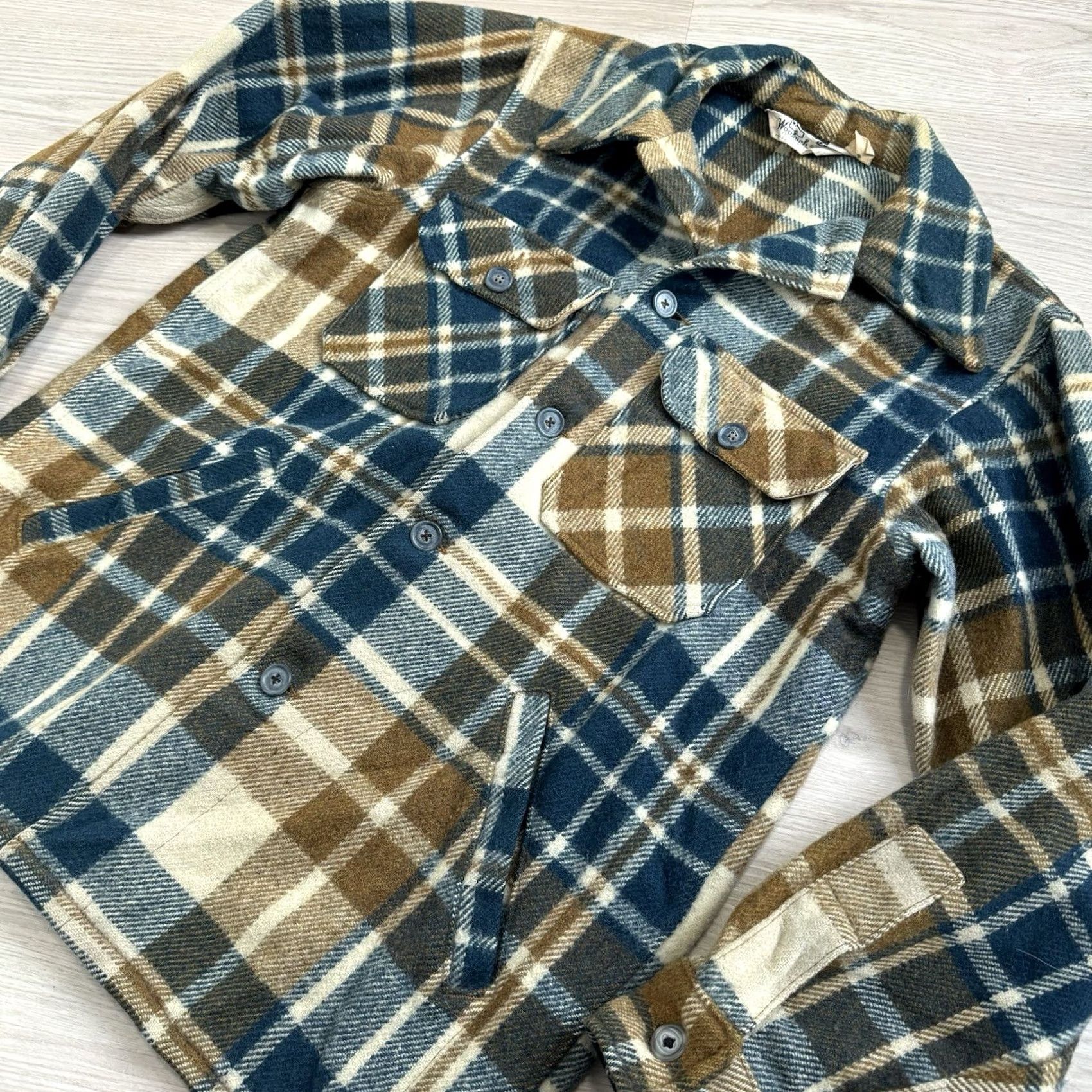 Vintage VINTAGE Woolrich CPO Jacket Mens M Tan Green Beige Plaid Wool Blend Button Coat USA Size US M / EU 48-50 / 2 - 5 Thumbnail