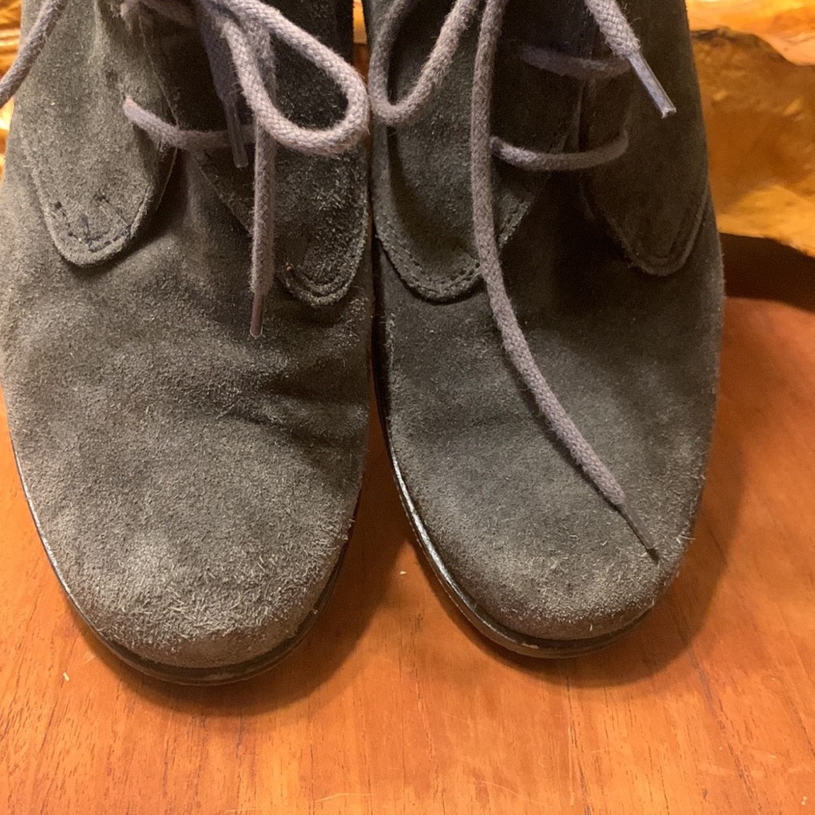 Vintage Gabor wedge suede gray laceup booties Size US 8 / IT 38 - 12 Thumbnail