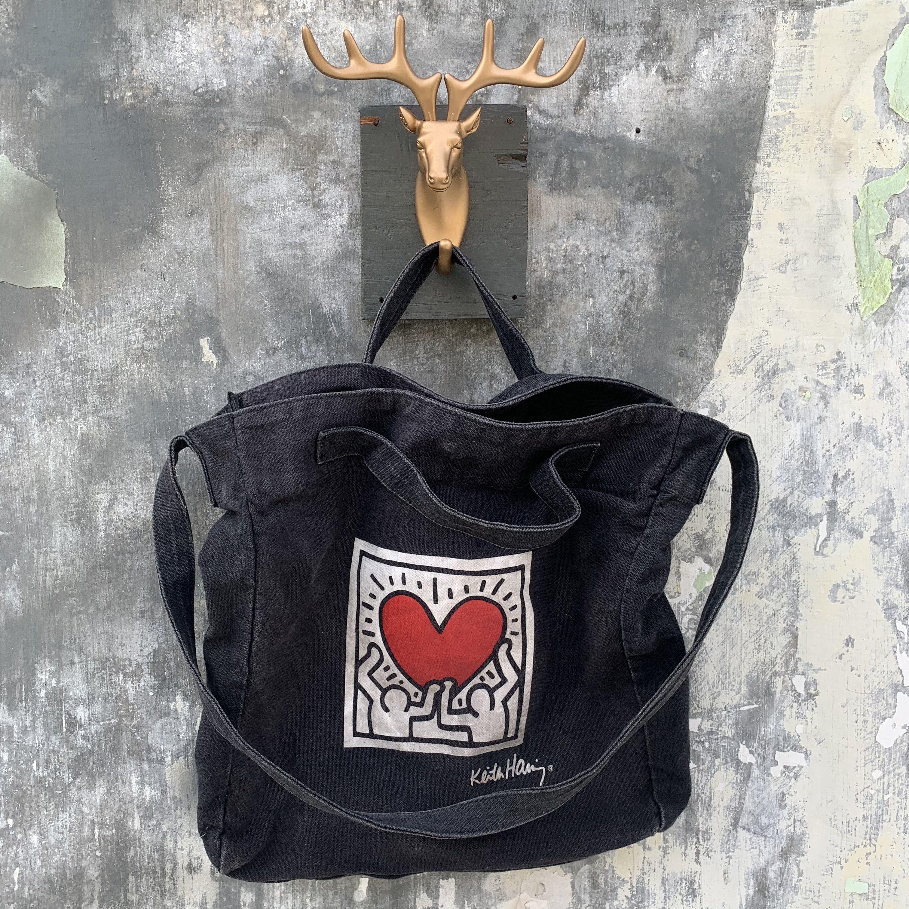 Hysteric Glamour 2000S Keith Hairing Graphic Poem Sling Tote Bag Y2K Style, Men's
