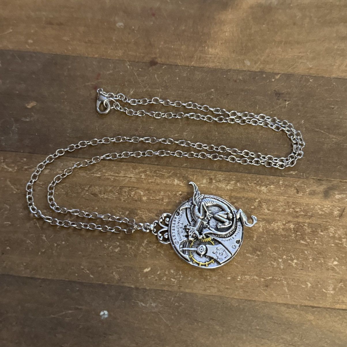 Other Silver tone steampunk dragon pendant necklace Size ONE SIZE - 3 Thumbnail