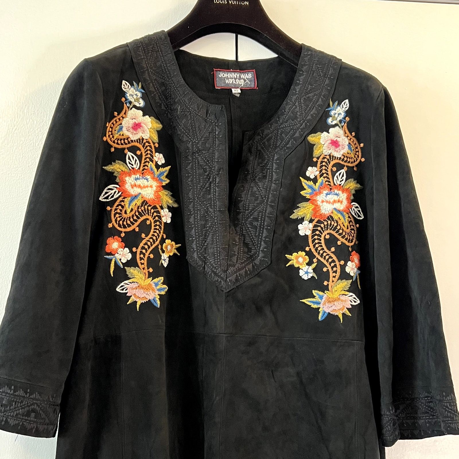 Johnny Was Johnny Was leather mini dress black embroidered floral Size XS / US 0-2 / IT 36-38 - 5 Thumbnail