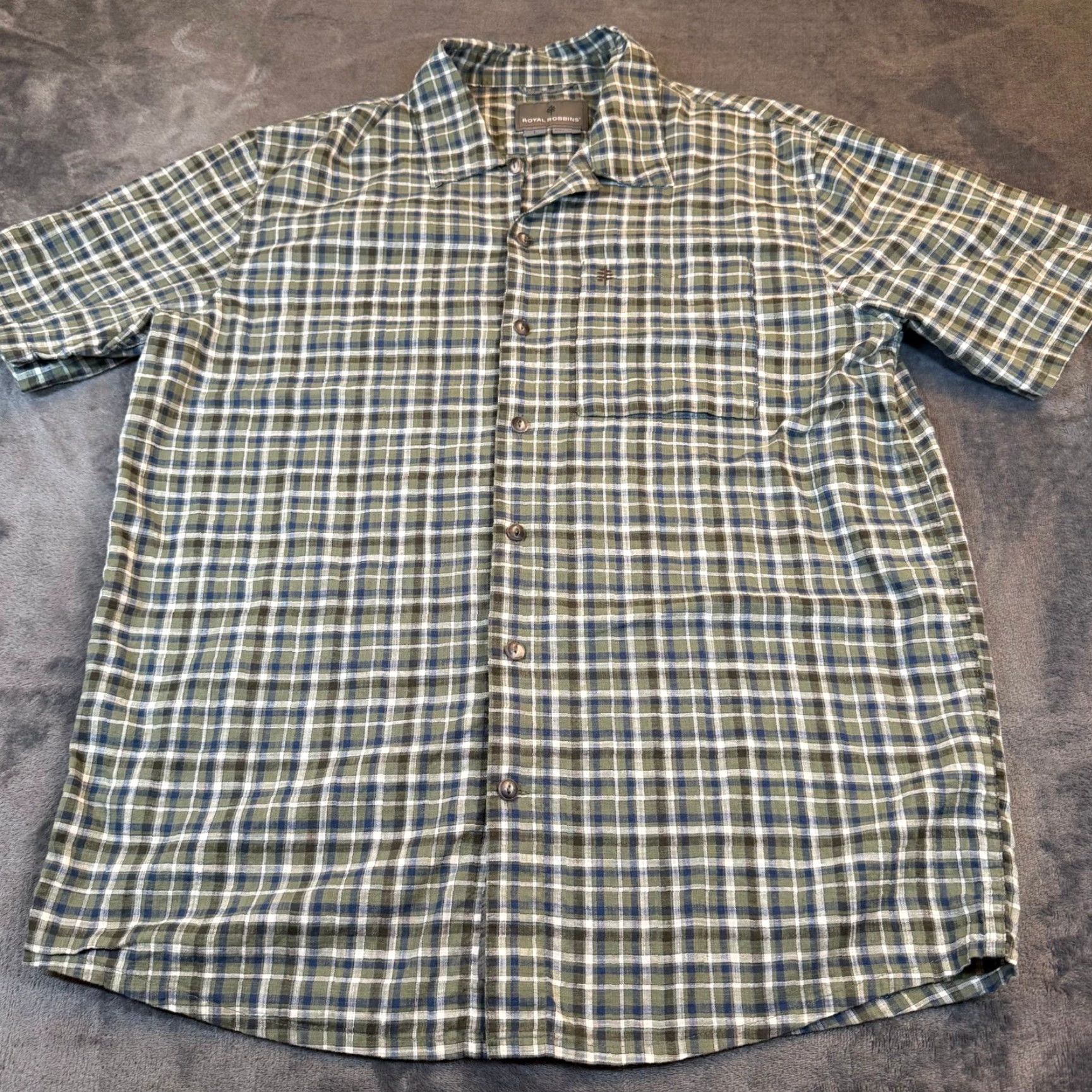 Royal Robbins Royal Robbins Button-Up Shirt Mens L Green Blue Plaid Organic Short Sleeve Casual Travel Outdoor Bohemian Pocket Collared Size US L / EU 52-54 / 3 - 3 Thumbnail