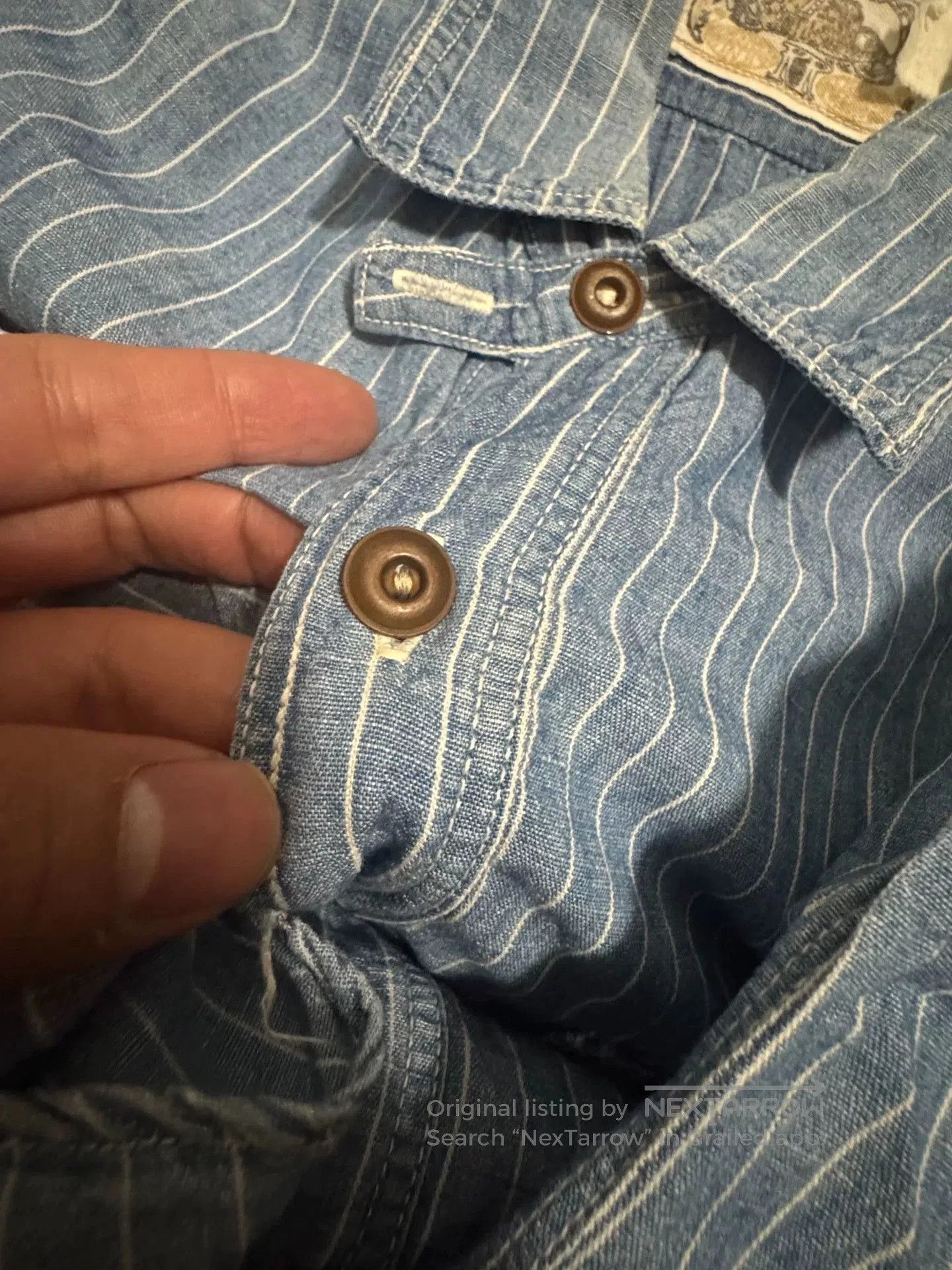 Freewheelers Blue Striped Denim Button. Size US M / EU 48-50 / 2 - 4 Thumbnail