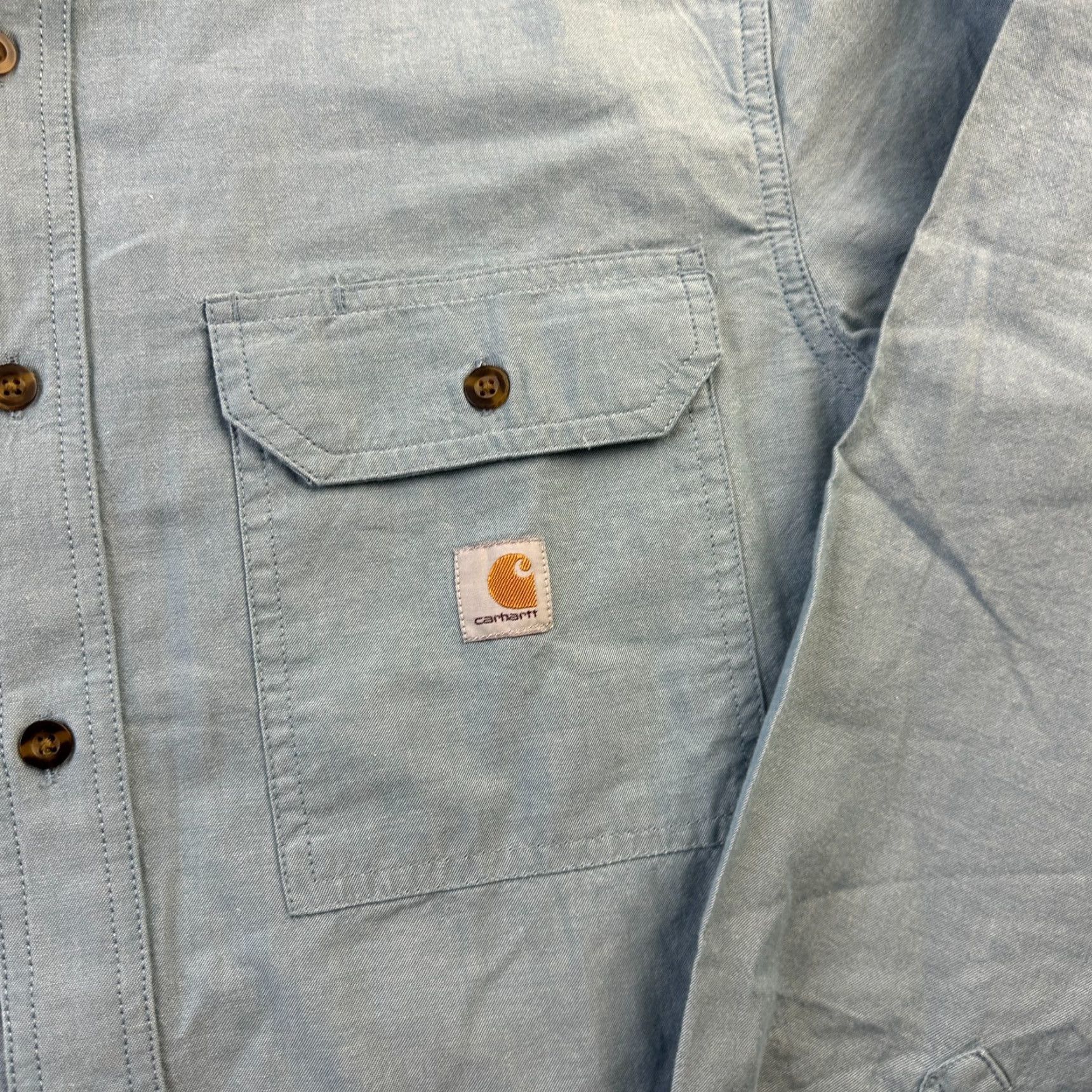 Carhartt Carhartt Shirt Mens Medium Blue Chambray Double Pocket Cotton Work Button-Up Workwear Size US M / EU 48-50 / 2 - 5 Thumbnail