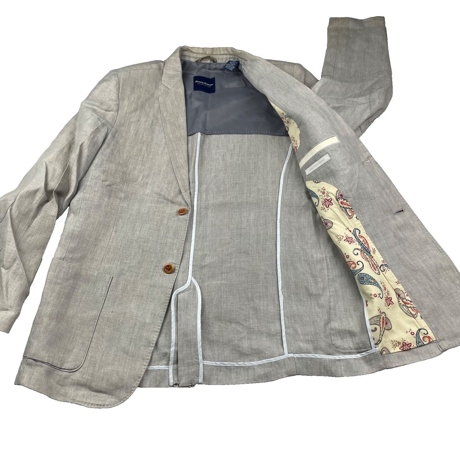 Tommy Bahama Tommy Bahama Men’s 100% Irish Linen 2-Button Blazer Beige/Ta Size 40R - 3 Thumbnail