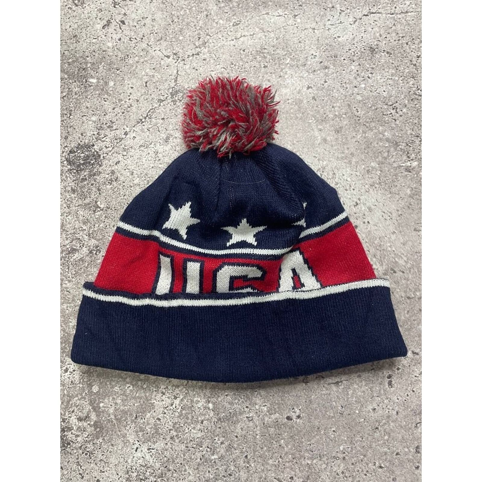 USA Olympics × Vintage Vintage Team USA “Believe in U.S.” Knit Pom Beanie Hat Size ONE SIZE - 2 Thumbnail