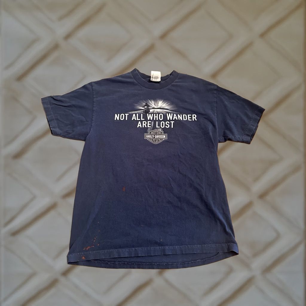 Harley Davidson VINTAGE 2014 Harley-Davidson Not All Who Wander Sacramento, Ca T-Shirt Large Blue Men's L Shirt California Brand Harley-Davidson Size US L / EU 52-54 / 3 - 1 Thumbnail