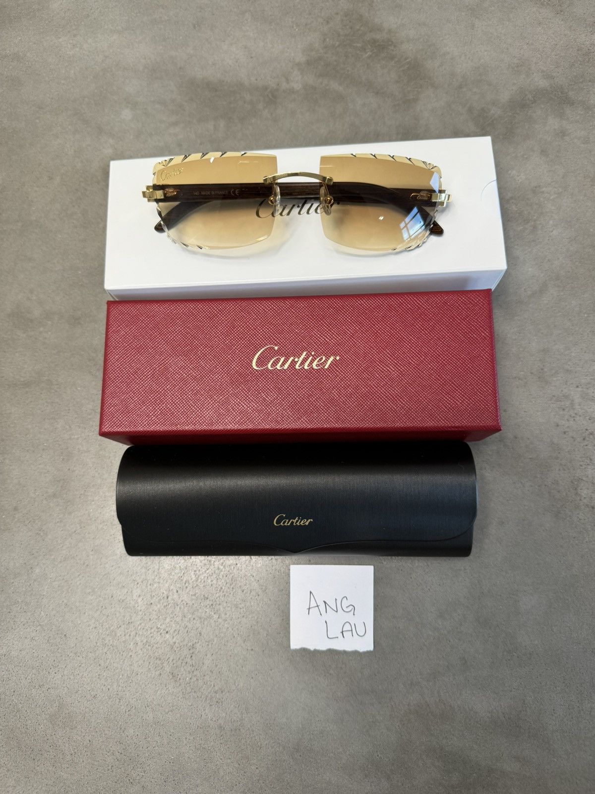 Cartier Cartier Gold Brown Wood Frames with Diamond Cut Sunglasses Size ONE SIZE - 2 Thumbnail