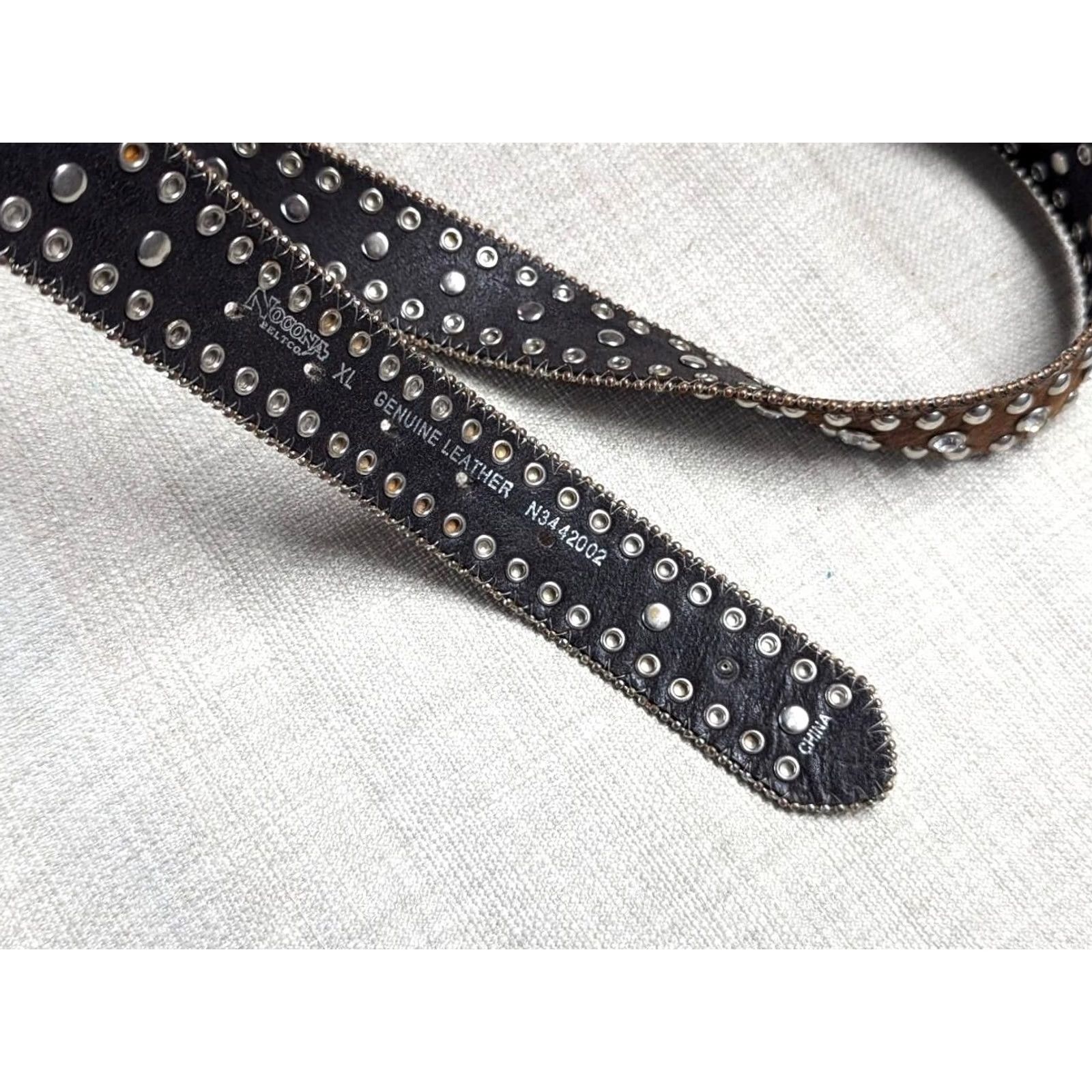 Vintage VINTAGE Nocona belt Western Belt Mens 40 Brown Leather Studded Rhinestone Buckle 1-3/8" Hairy Face Western Theme Decade Y2K Size 40 - 6 Thumbnail