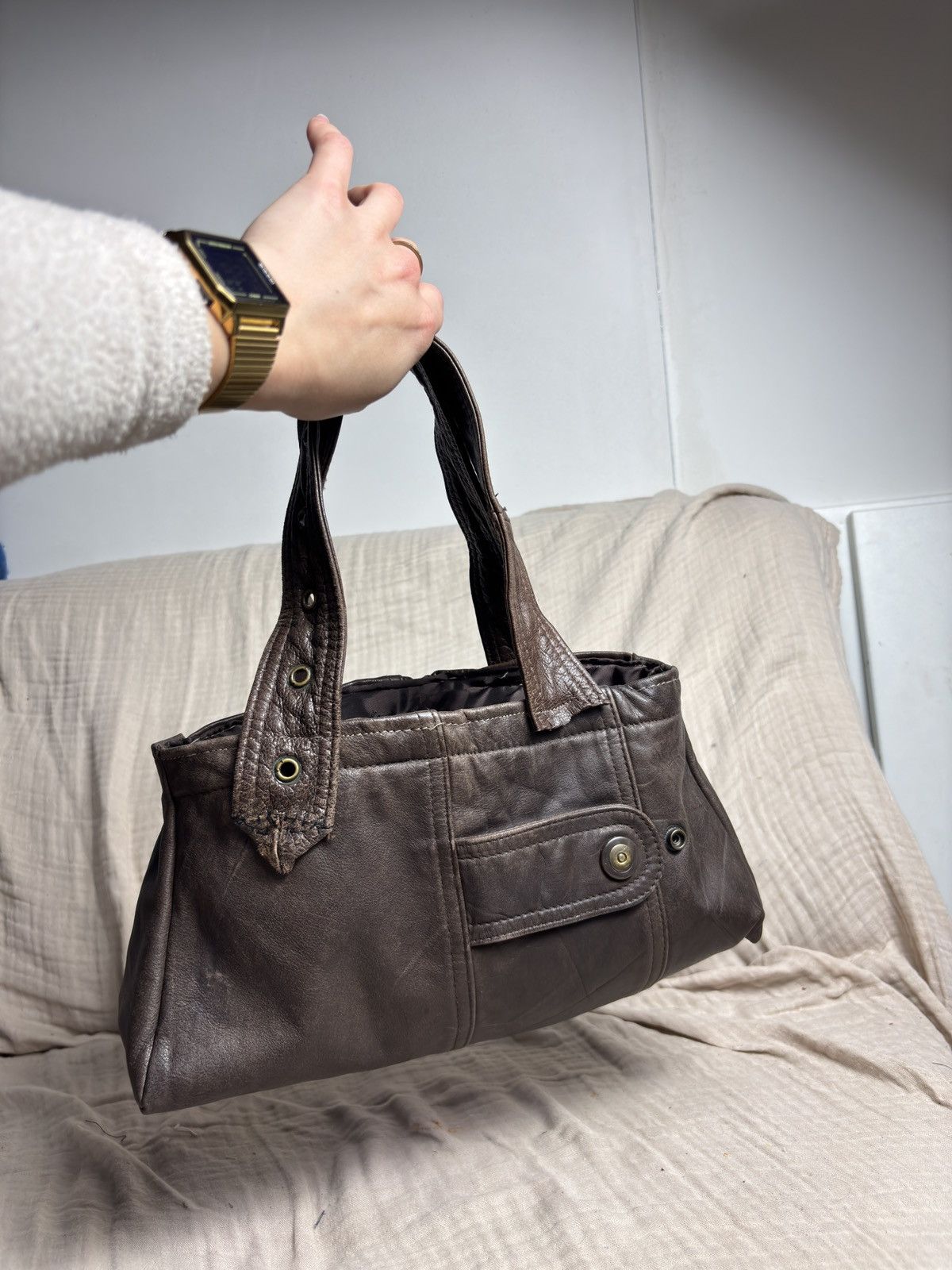 Designer × Vintage Leather bag cuir sac hobo shopper tote shoulder designer Size ONE SIZE - 2 Thumbnail
