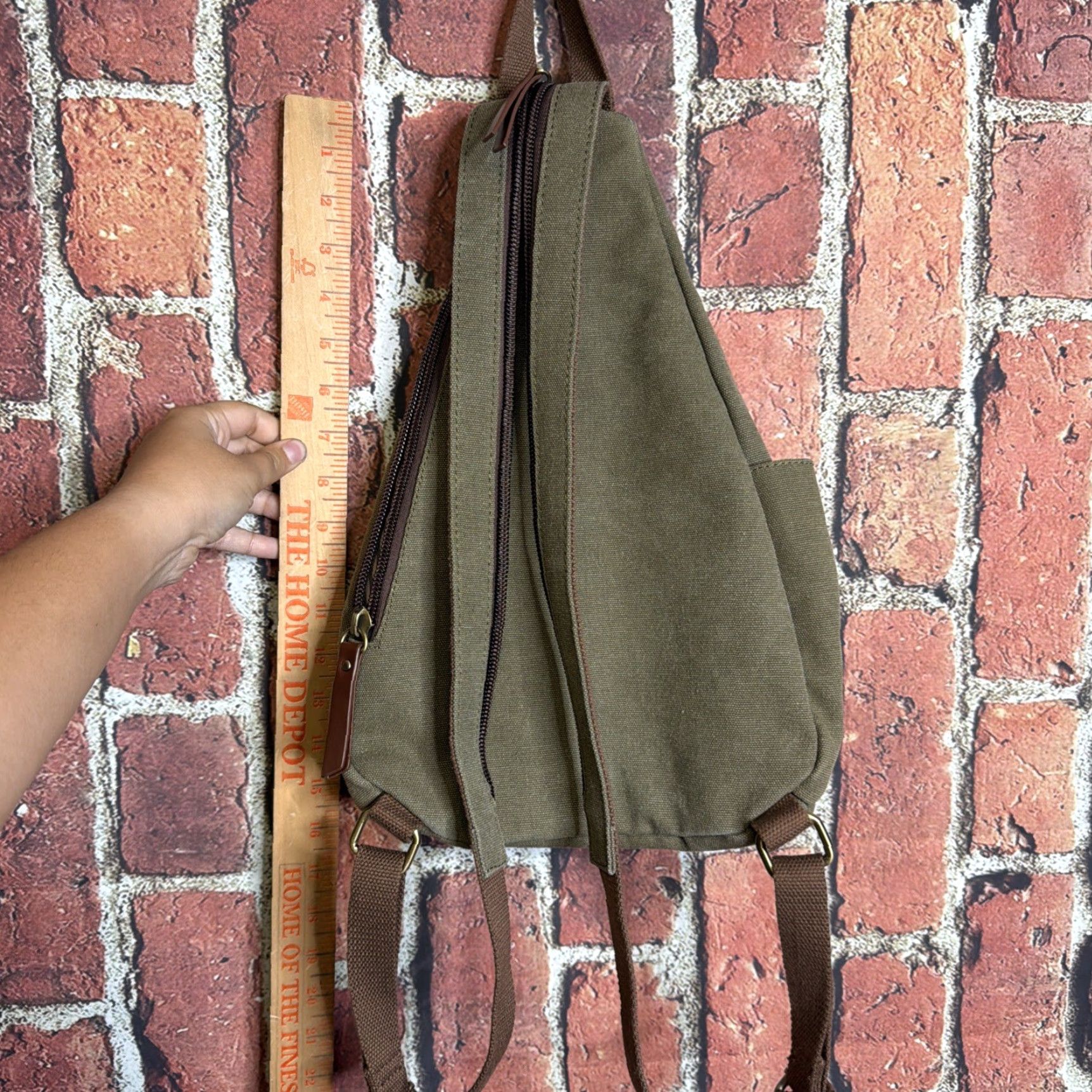 Olive ANTIK KRAFT Olive Green Canvas Sling Bag Crossbody Purse Vintage: No Size ONE SIZE - 4 Thumbnail