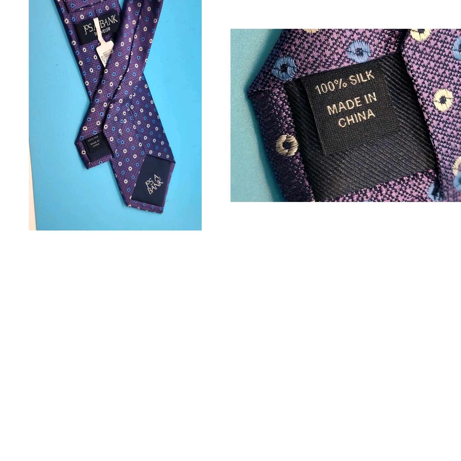 Jos. A. Bank Jos A. Bank Necktie 100% Silk Medallion Purple Blue White Multicolor Designer Men One Size Size ONE SIZE - 8 Thumbnail