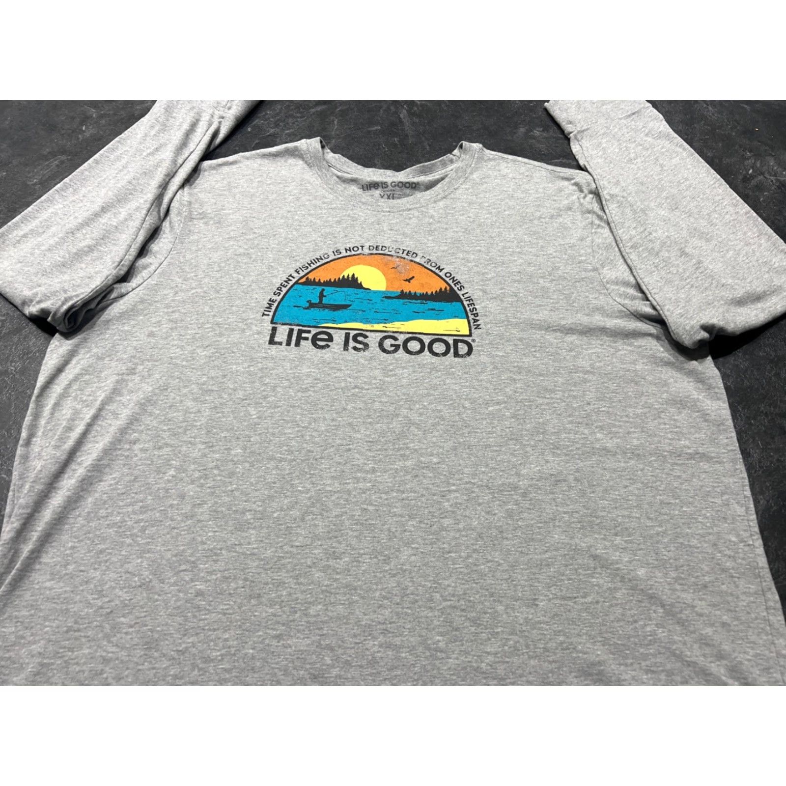 Life is Good Life Is Good T-Shirt Long Sleeve XXL Gray Fish Life Is Good Time Spent Fishing Is Not Deducted From Lifespan Men Shirt 2XL Mens Size US XXL / EU 58 / 5 - 2 Thumbnail