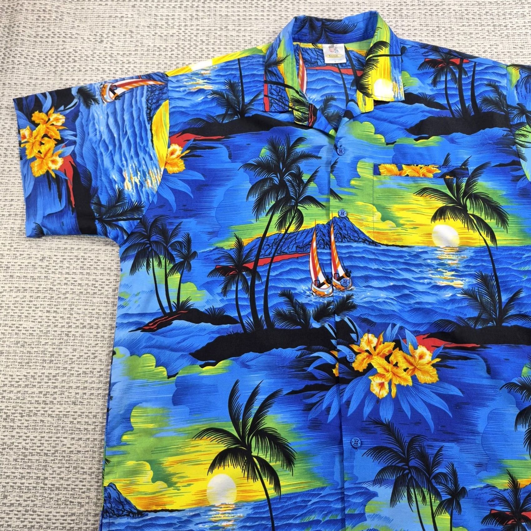 Erima Rima Button Up Shirt Mens Large Blue Scenic Hawaiian Aloha Short Sleeve Size US L / EU 52-54 / 3 - 3 Thumbnail