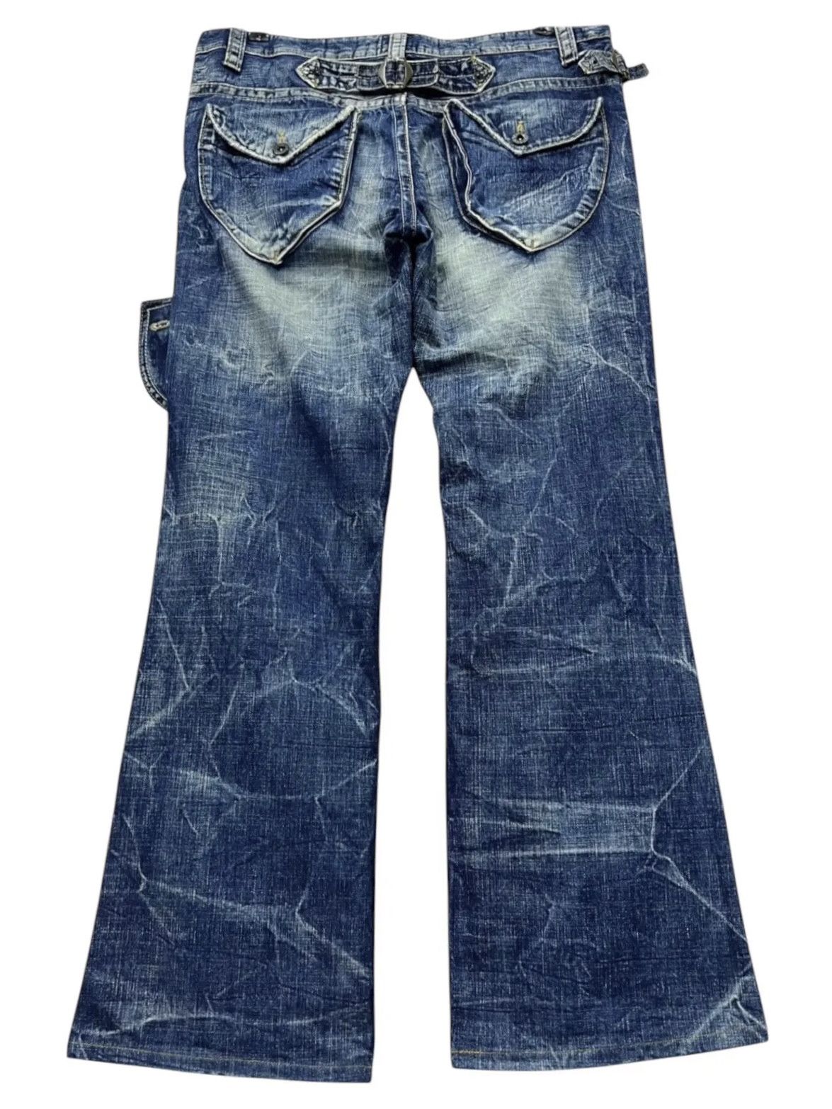 Japanese Brand FYE🔥Vintage PINBALL Mudmax Acid Wash Denim Wide Leg FLARE💥 Size US 34 / EU 50 - 3 Thumbnail