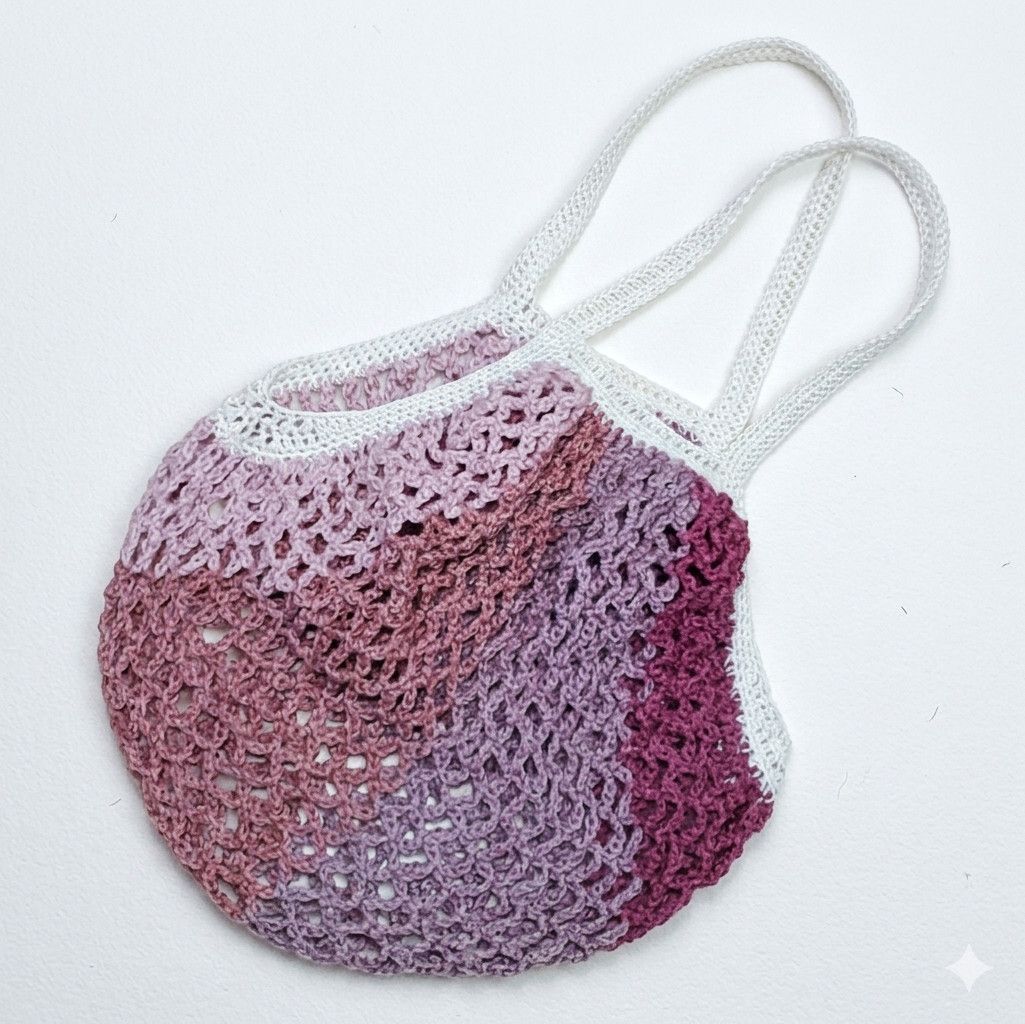 Handmade Market Bag Burgundy Handmade Crochet French Net Tote Sack Size ONE SIZE - 1 Thumbnail