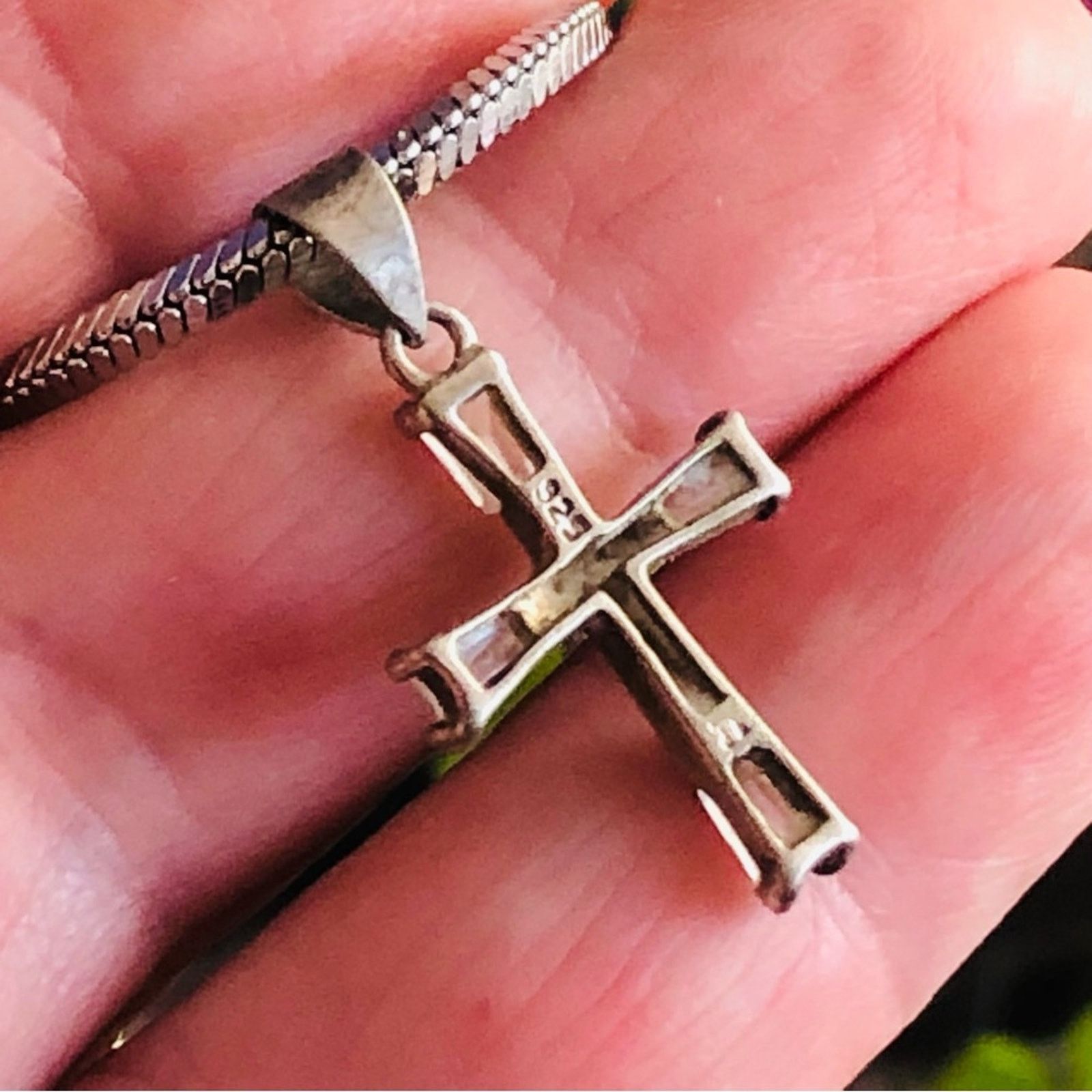 Vintage Vintage tapered baguette cubic zirconia 925 cross on chain Size ONE SIZE - 8 Thumbnail