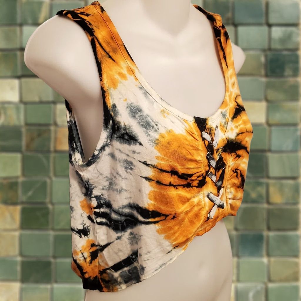Kathmandu Kathmandu Imports Orange Black Tie Dye Crop Tank Top S/M Women Fall Halloween Size S / US 4 / IT 40 - 1 Thumbnail