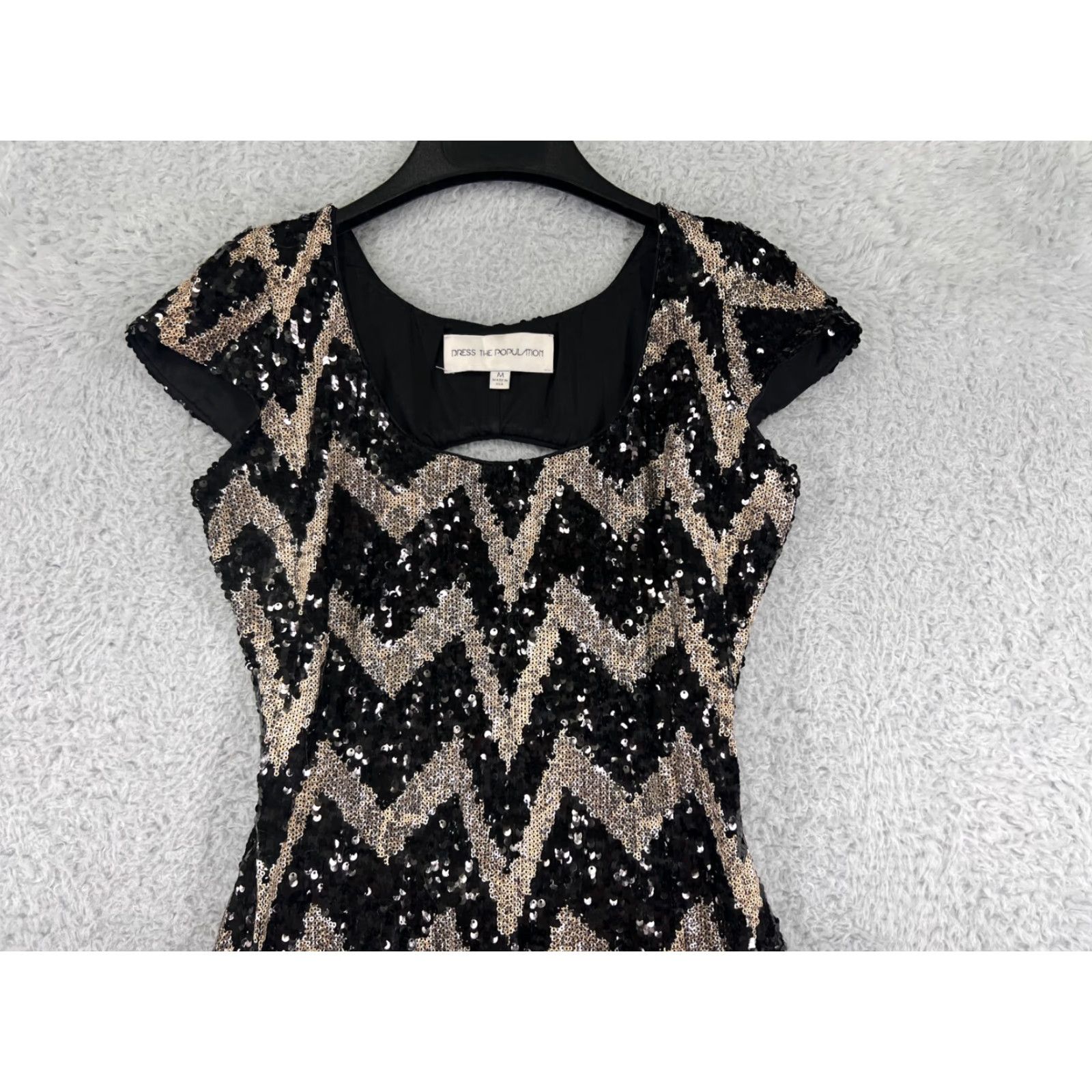 Dress the Population Dress The Population Dress Women's Medium Black Silver Stripes Sequin Open Back Dress Size M / US 6-8 / IT 42-44 - 4 Thumbnail