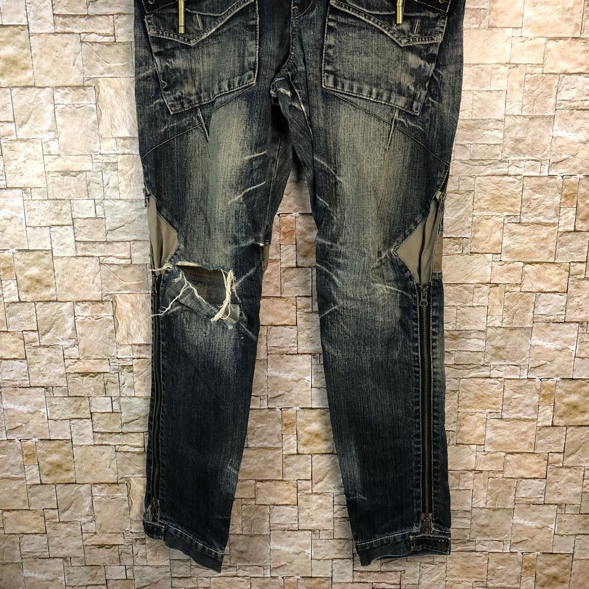 PPFM PPFM Blue Distressed ripped punk Denim Pants #A1040 Size US 33 - 3 Thumbnail