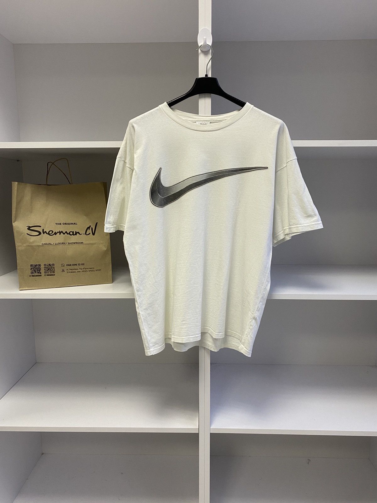 Nike × Vintage Vintage Nike Made in USA Big Swoosh Logo Tee 90s Size US XL / EU 56 / 4 - 3 Thumbnail