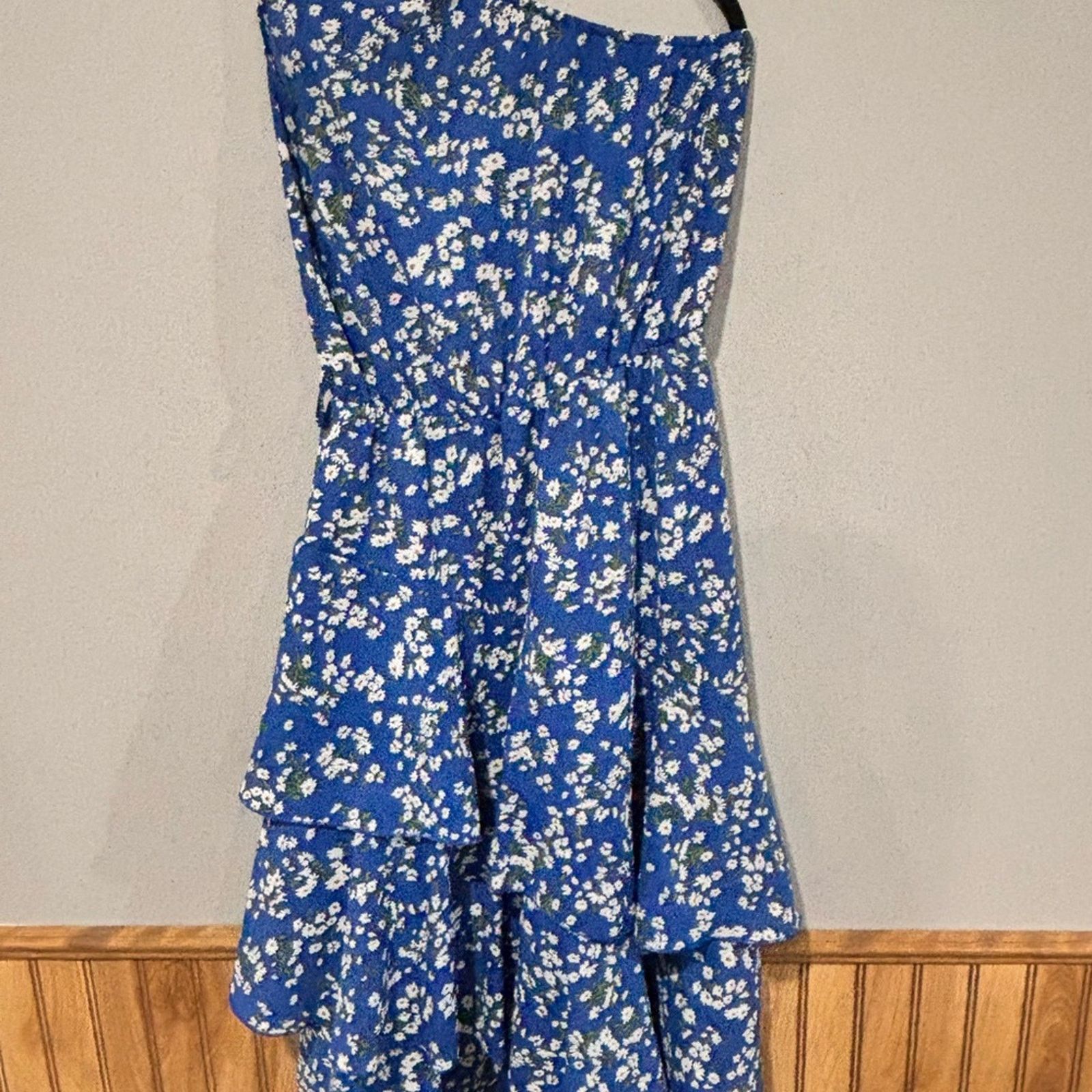 Other Royal Blue Floral One-Shoulder Ruffle Layered Dress Sz Small Size S / US 4 / IT 40 - 4 Thumbnail