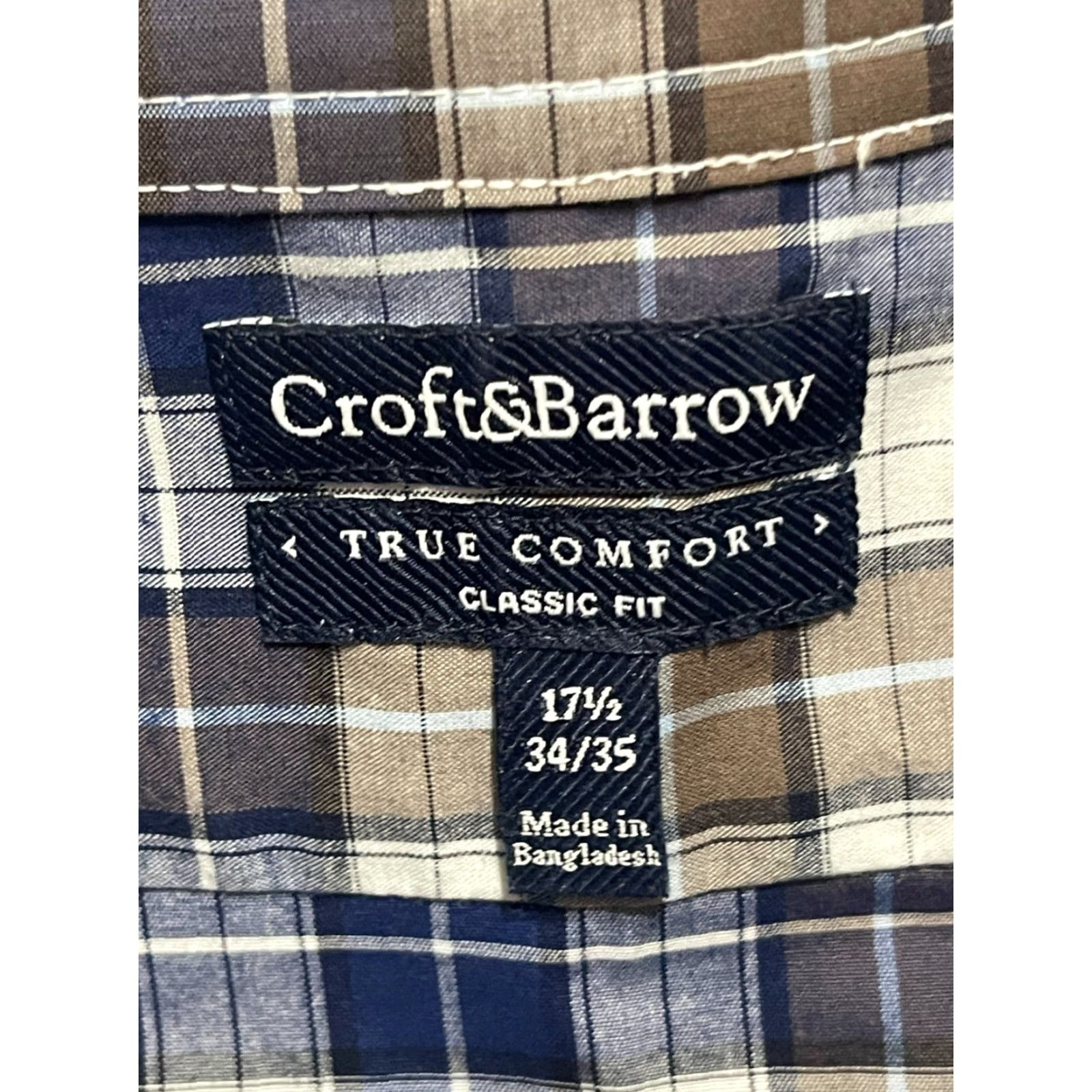 Croft & Barrow Croft & Barrow Shirt Mens 17.5 34/35 Blue Brown Plaid Button Down Classic Fit Size US XXL / EU 58 / 5 - 7 Thumbnail