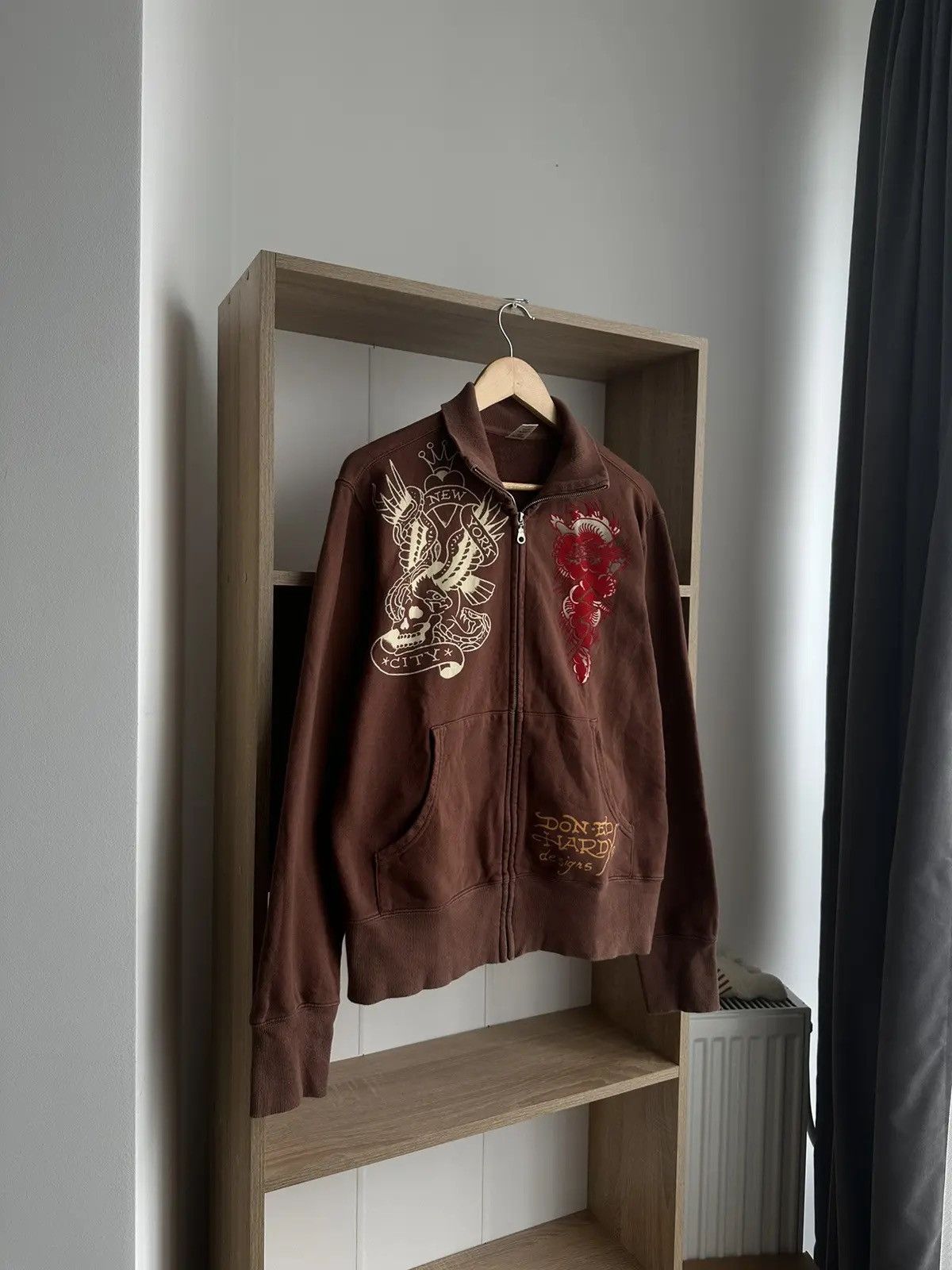 Christian Audigier × Ed Hardy × Vintage Vintage Ed Hardy Christian Audigier Brown Hoodie Size US M / EU 48-50 / 2 - 2 Thumbnail