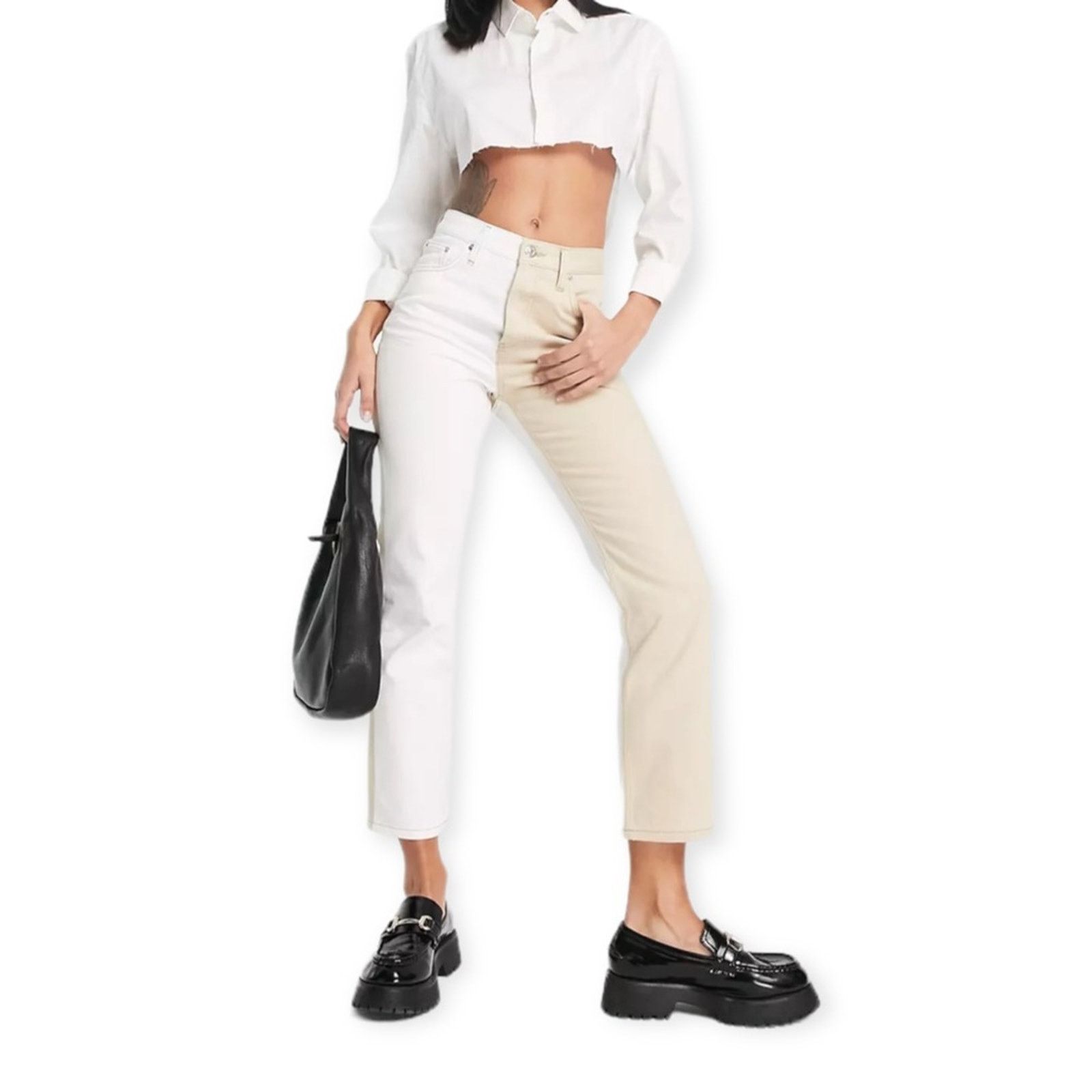 Topshop TopShop Editor Colorblock Jeans in Sand White Size 4 US NWT Size 27" / US 4 / IT 40 - 1 Thumbnail