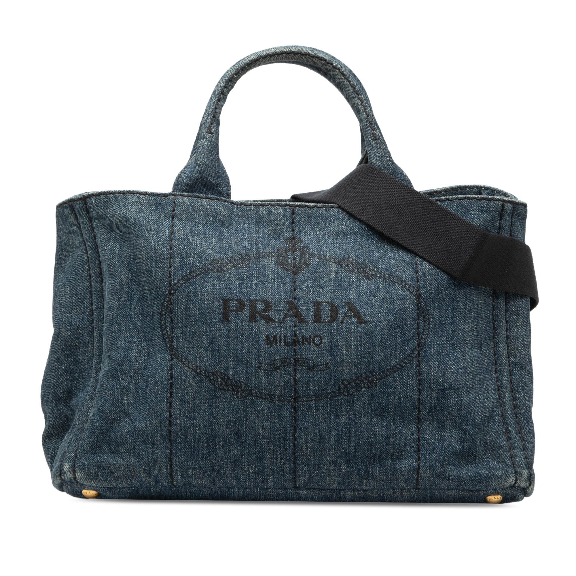 Prada Denim Canapa Logo Satchel in Blue, Women's