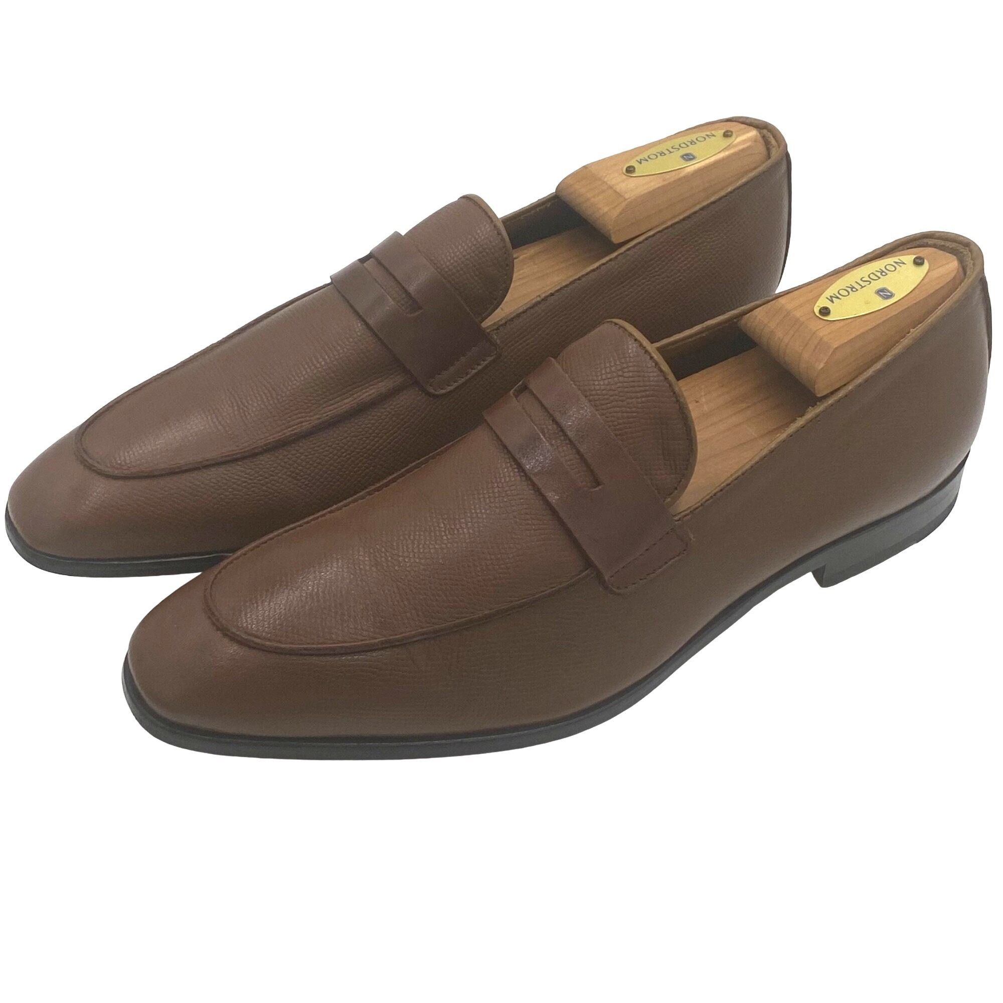 image of Barneys New York Barney's New York Italy Men Size 7 Brown Grain Leather Penny Shoes