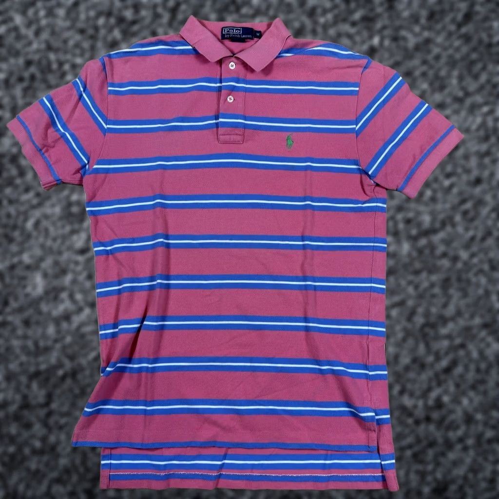 VINTAGE Polo Ralph Lauren Shirt Mens Medium Stripe Short Sleeve Green Pony