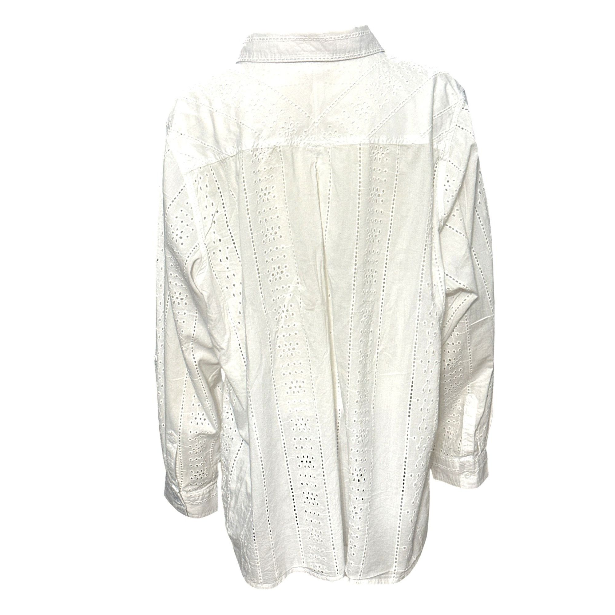 Other CCC Vintage White Long Sleeve Cotton Eyelet Button Up Shirt Size XL / US 12-14 / IT 48-50 - 3 Thumbnail
