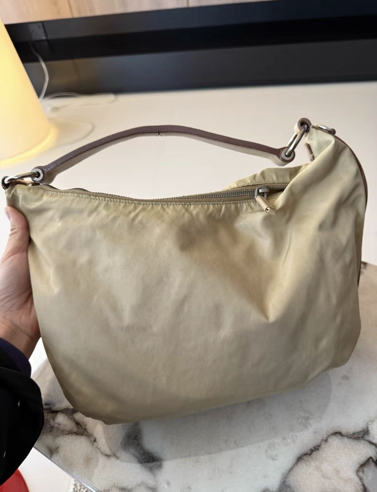 Prada Prada Vintage Milk Tea Nylon Hobo Underarm Bag J36 Size ONE SIZE - 5 Thumbnail