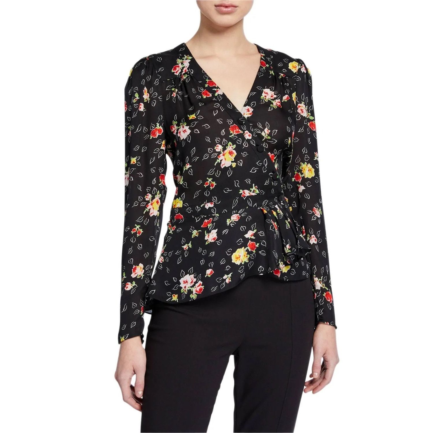 Veronica Beard Veronica Beard Black Floral Silk Button Peplum Blouse 2 ...