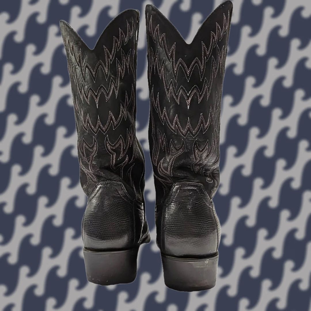 Skin VINTAGE Unbranded Western Boots Men 9D Black Lizard Leather Cowboy Pull On Round Toe Leather Cushioned Made in Mexico Size US 9 / EU 42 - 1 Thumbnail