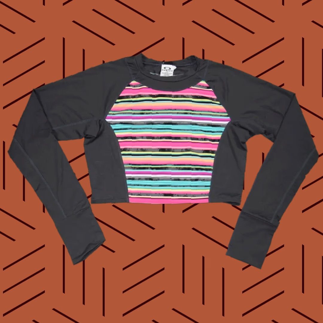 Oakley OAKLEY Cropped Workout Top Long Sleeve Women's Activewear Size L Multicolor Striped Breathable Size L / US 10 / IT 46 - 1 Thumbnail