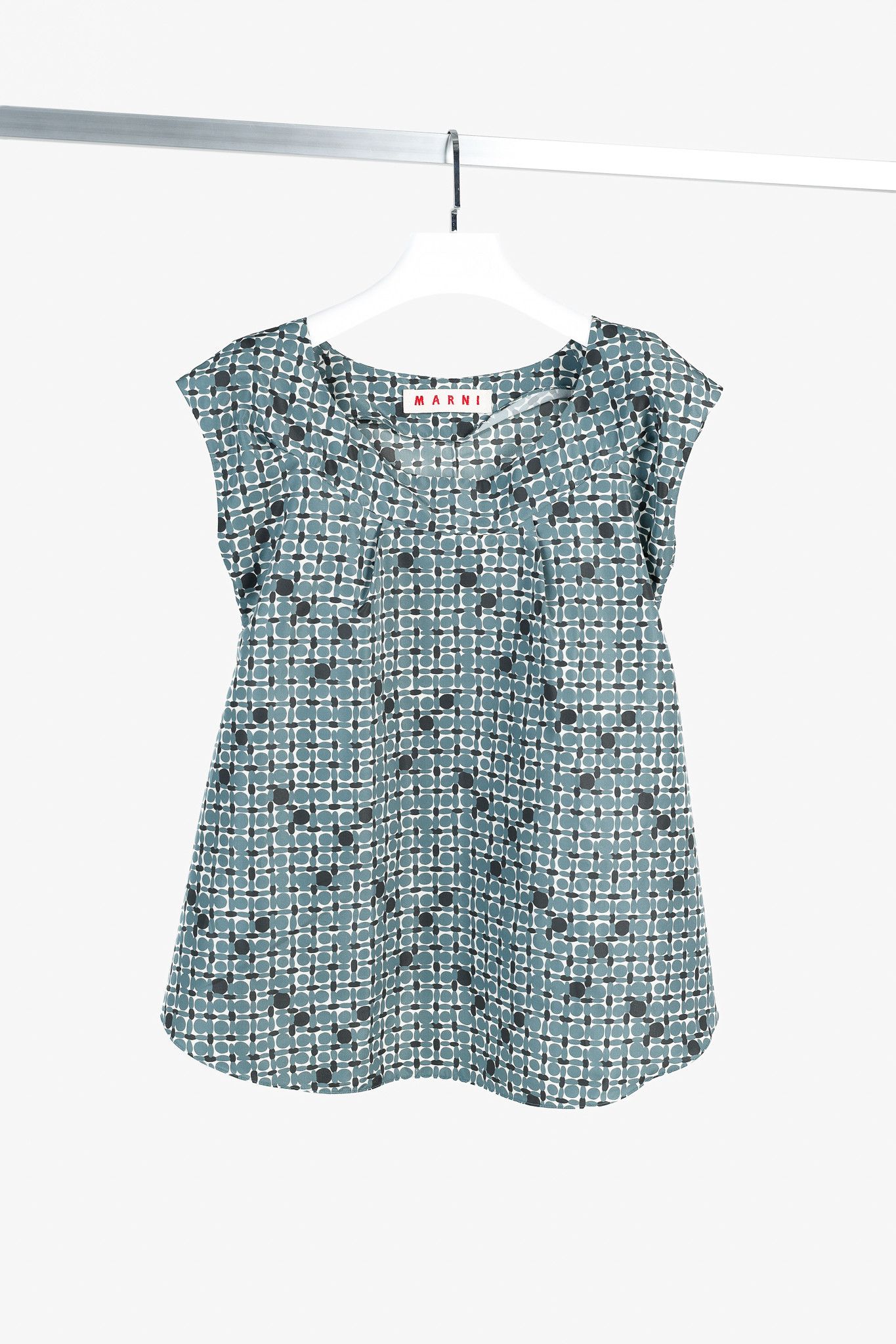 Marni Marni Teal Geometric-Printed Cap-Sleeve Blouse Size S / US 4 / IT 40 - 1 Thumbnail