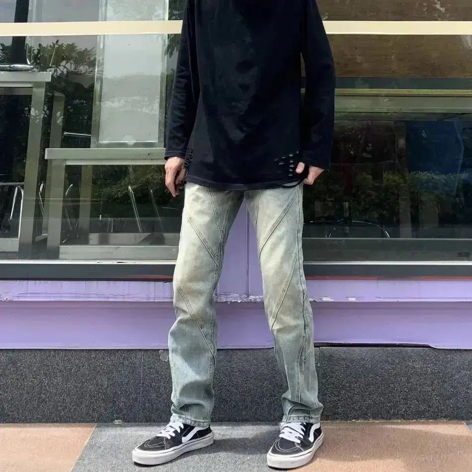 Japanese Brand × Jean Retro patchwork washed straight leg jeans Size US 32 / EU 48 - 4 Thumbnail
