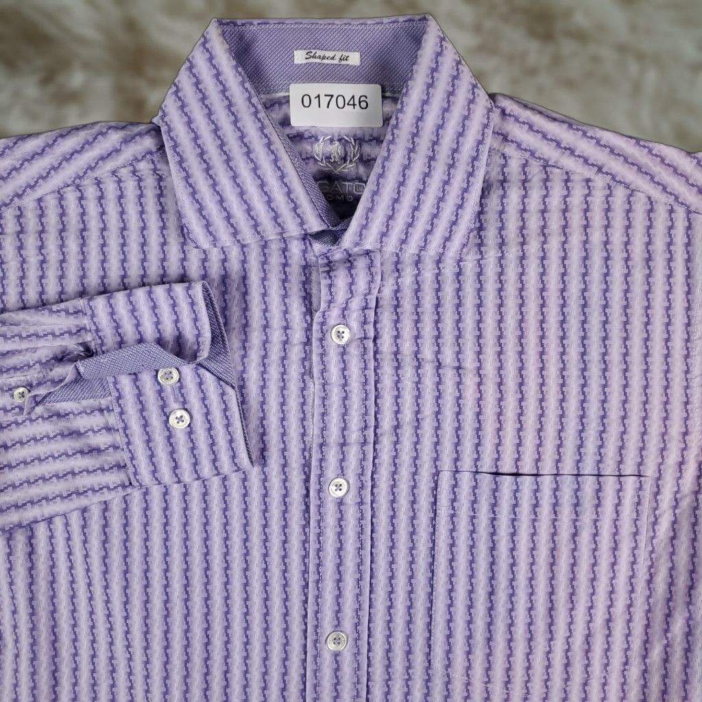 BUGATCHI Bugatchi Uomo Button-Up Shirt Mens Medium Purple Striped Long Sleeve Size US M / EU 48-50 / 2 - 1 Thumbnail
