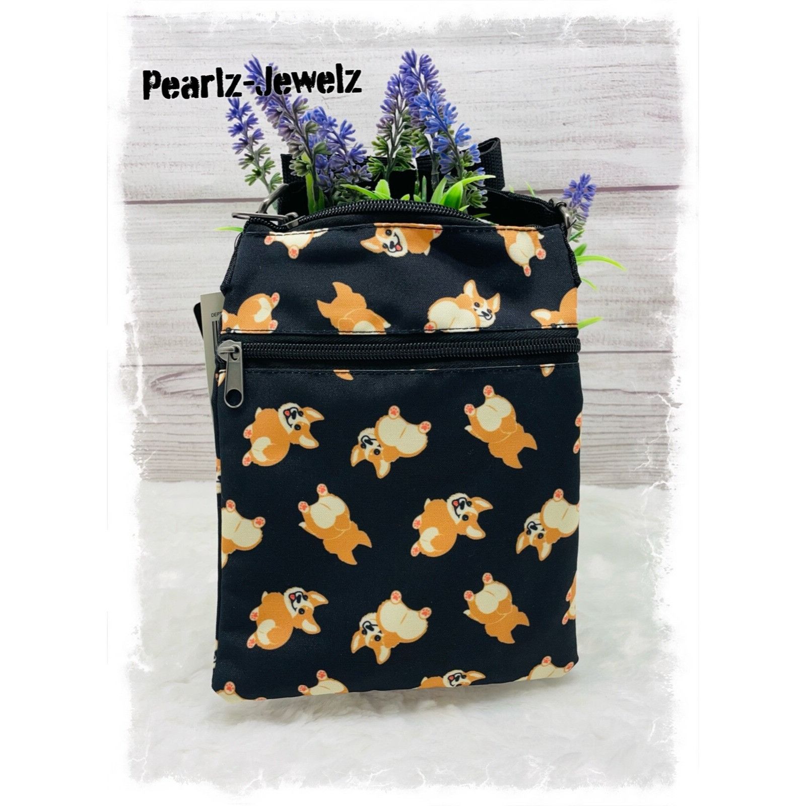 Disney Loungefly Corgi Butts Allover Print Passport Crossbody Bag P in Black, Women's