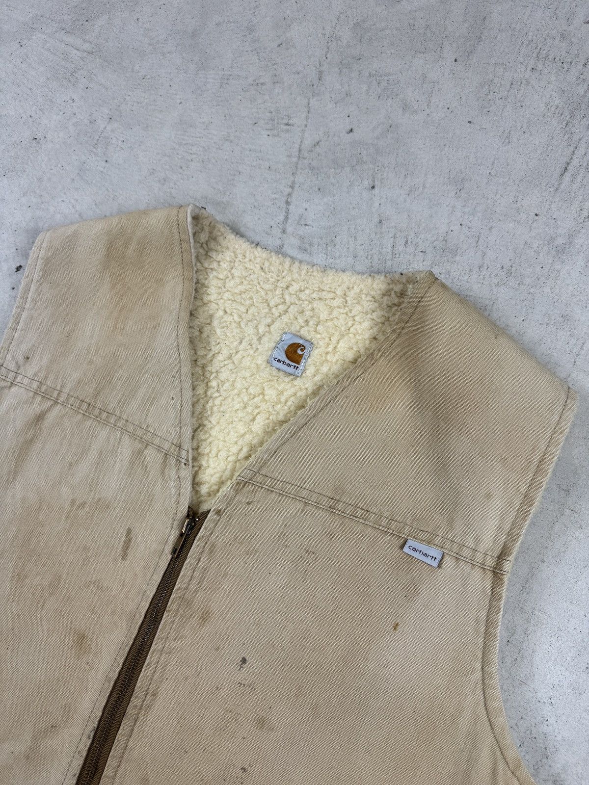 Carhartt × Vintage Vintage Carhartt Sherpa Lined Tan Vest Size US XL / EU 56 / 4 - 2 Thumbnail