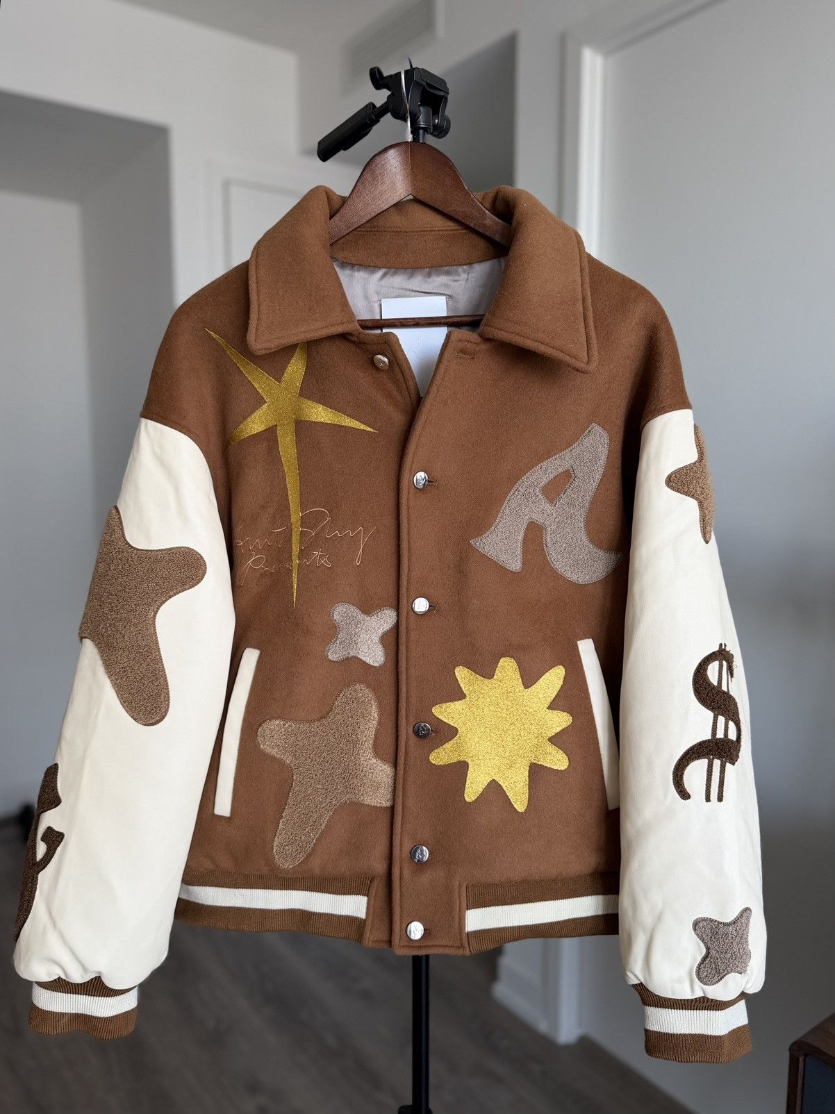 Other AIN’T SHY PE VS Jacket Off-White/Brown Wool Leather Varsity Size ONE SIZE - 5 Thumbnail