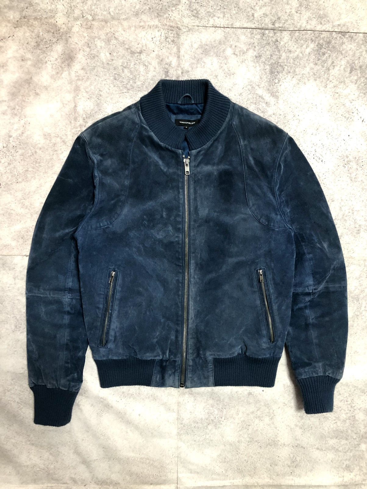 image of Leather Jacket Vintage Leather Bomber Jacket 90's Made In Denmark in Blue, Men's (Size Medium)