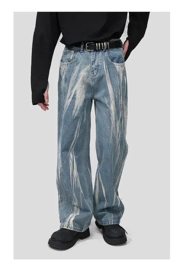 VIBE Blue tie-dye washed loose casual jeans Size US 32 / EU 48 - 4 Thumbnail